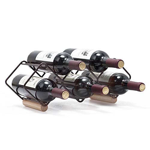 Kingrack - Botellero apilable horizontal para botellas de vino, soporte para botellas de vino de metal y cobre, soporte de almacenamiento libre, estante para 5 botellas de vino, listo para montar