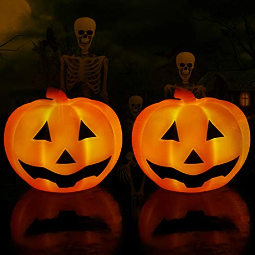 KingSom Halloween Luces De Calabaza,Mini Halloween luces LED con Una Divertido Expresión,Impermeable IP67 Calabaza Luz Exterior con Luces de Colores Para Hogar,Reunirse,Decoración De Halloween(2pcs)