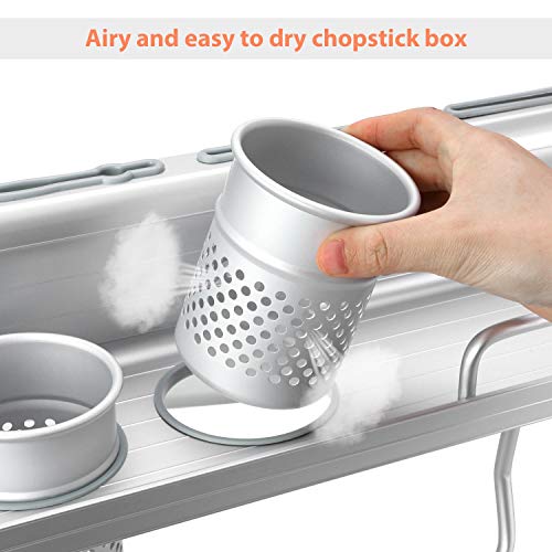 KINLO Soportes Adhesivos para Utensilios de Cocina 【Des.Cuento】de Aluminio Inoxidable Baldas Pared Sin Perforación con 3 Tazas y 10 Ganchos Estantería para Ducha con 2 Capas No caerá- Soporta 5k