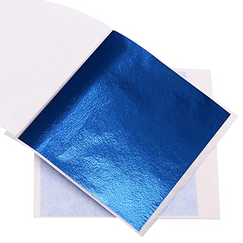 KINNO Pan de Oro de Imitación Azul 100 hojas 8x8.5cm para Pintura, Decoración de Uñas, Manualidades, Dorado, Muebles