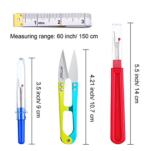 Kit de costura para descoser, 4 piezas, herramienta para cortar hilos con tijeras de recortar, cinta métrica suave y bolsa de almacenamiento para coser