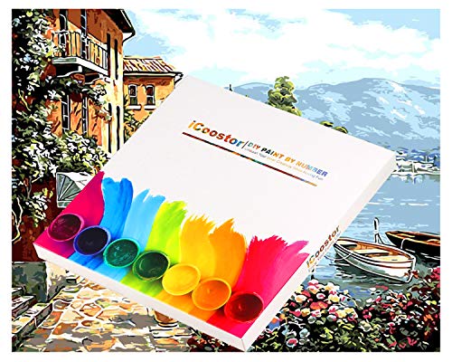 Kit de pintura acrílica para niños y adultos de iCoostor – 16 pulgadas x 20 pulgadas Silent Harbor patrón con 3 pinceles y colores brillantes