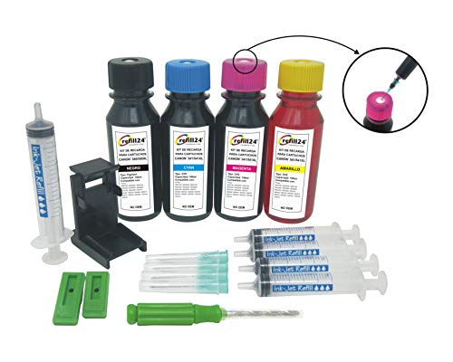 Kit de Recarga para Cartuchos de Tinta Canon 540, 541, 540 XL, 541 XL Negro y Color, Incluye Clip y Accesorios + 400 ML Tinta