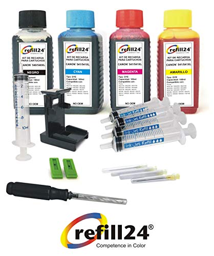 Kit de Recarga para Cartuchos de Tinta Canon 540, 541, 540 XL, 541 XL Negro y Color, Incluye Clip y Accesorios + 400 ML Tinta