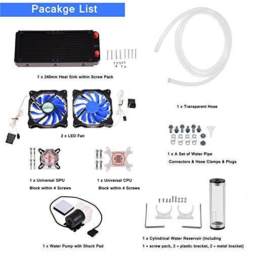 Kit de refrigeración por Agua para computadora DIY, disipador de Calor de 240 mm + depósito de Agua cilíndrico + Bloque Universal de CPU/GPU + Manguera Transparente + Ventiladores LED