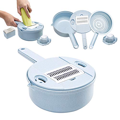 Kitchen-dream Cortadora de verduras 10 en 1 rebanadora de mandolina vegetal espiralizador cortador vegetales cocina grater multiusos con 4 cuchillas acero inoxidable y separador de clara de huevo