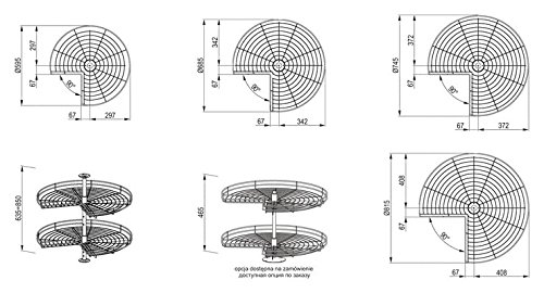 Kitchen Storage Solutions Sorted - Sistema de almacenaje 3/4 para armario de cocina en forma de L, sistema de almacenaje para armario de cocina esquinero., Plateado, Ø820