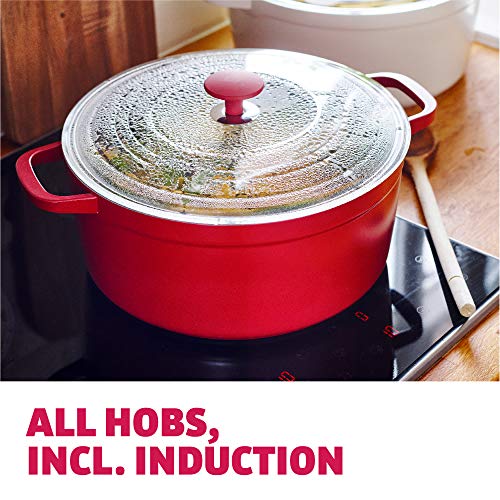 Kitchen Stories CC002642-001 SimmerPro - Olla de Hierro con Tapa templada, Cerámica Sana Antiadherente, Aluminio, Apta para Inducción, Roga - 28 cm/ 6.6 L, Rojo