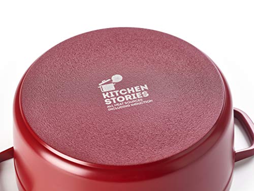 Kitchen Stories CC002642-001 SimmerPro - Olla de Hierro con Tapa templada, Cerámica Sana Antiadherente, Aluminio, Apta para Inducción, Roga - 28 cm/ 6.6 L, Rojo