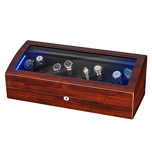 KJHGMNB Relojes automáticos de la devanadera con el Reloj Flexible Almohadas Box, una función de luz Led, Watch Winder Box, 8 Winding Espacios y 9 trasteros, en Madera de Cuero Shell Y Color Negro,B