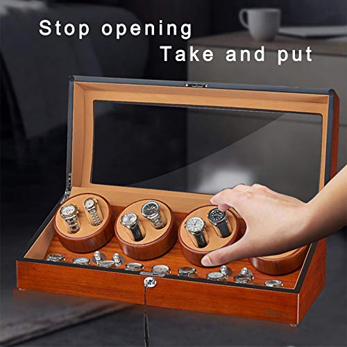 KJHGMNB Relojes automáticos de la devanadera con el Reloj Flexible Almohadas Box, una función de luz Led, Watch Winder Box, 8 Winding Espacios y 9 trasteros, en Madera de Cuero Shell Y Color Negro,B