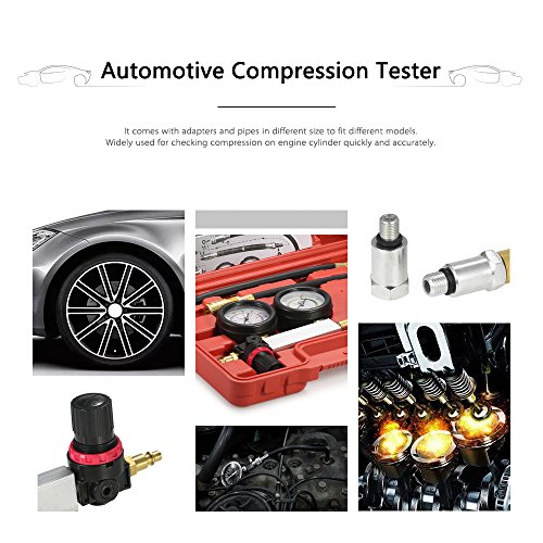KKmoon Kit de comprobador de compresi髇 Detector de fugas del cilindro Medidor de presi髇 del cilindro de coche