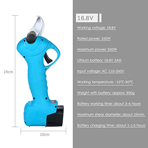 KKmoon Tijeras de Podar Eléctricas Inalámbricas con 2 Batería de Litio,Podadoras para Rama de Árbol,16.8V 25mm Cortadora Universal a Batería,Cortadora Eléctrica de Alta Potencia