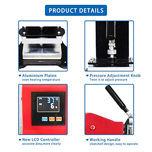 KKTECT 1T Rosin Hot Press Conveniente máquina de prensado manual pequeña 2200 libras de carga aerodinámica máxima Tiempo de ajuste manual de temperatura Camisa de colofonia prensado en caliente