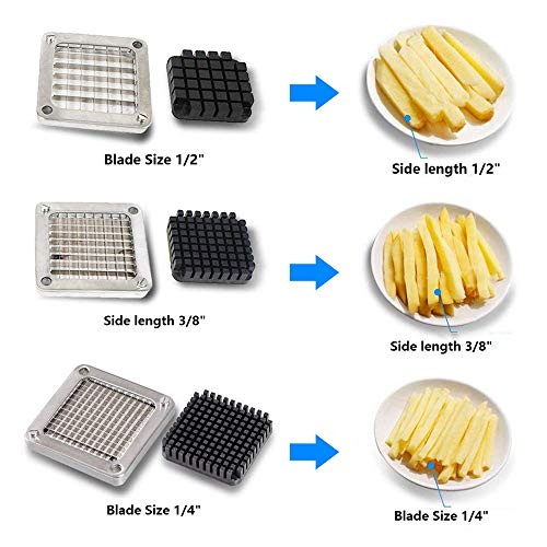 KKTECT Astilladora de Patatas Comercial Cortadora de Frutas Vegetales con 3 Cuchillas de Acero Inoxidable-1/4 1/2" 3/8"Cortador de Patatas Fritas