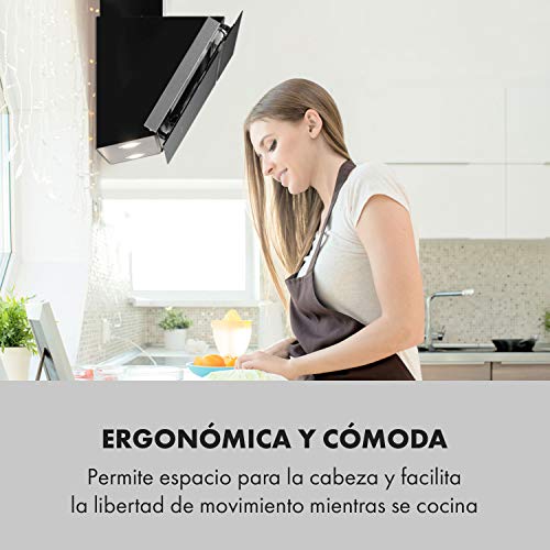 Klarstein Alina campana extractora - 90cm, 600 m³/h, 3 escalones, Eficiencia energética A, táctil, iluminación LED, frontal de cristal, campana extractora, campana extractora, campana de pared, negro