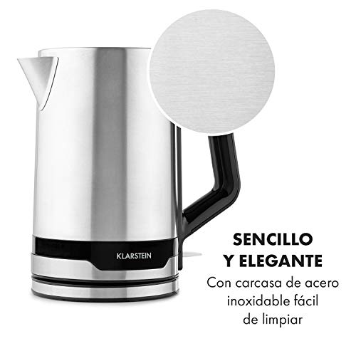 Klarstein Arabica hervidor de agua - 2200 W, Capacidad de 0,7 a 1,7 litros, Indicador de volumen de agua, Interruptor alumbrado, Apagado automático, Acero inoxidable