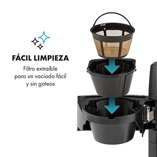 Klarstein Aromatica II Duo - Máquina de café con molinillo cónico, 5 niveles, Jarra de cristal 1,25 L, Temporizador 24h, Filtro de carbón activo, Potencia 1000 W, Antigoteo, Display LED, Plateado