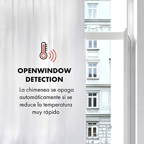 KLARSTEIN Bormio - Chimenea eléctrica, Potencia 950/1900W, Termostato, Programable, Detección de Ventana Abierta, Efecto Llama Realista, Cajón para leña, Mando a Distancia, 49 x 63 x 35,5 cm, Negro