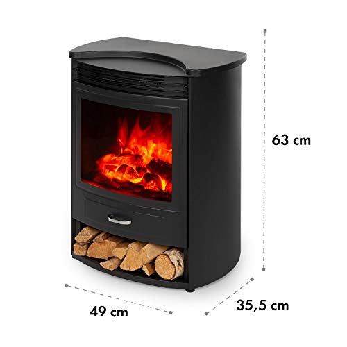 KLARSTEIN Bormio - Chimenea eléctrica, Potencia 950/1900W, Termostato, Programable, Detección de Ventana Abierta, Efecto Llama Realista, Cajón para leña, Mando a Distancia, 49 x 63 x 35,5 cm, Negro