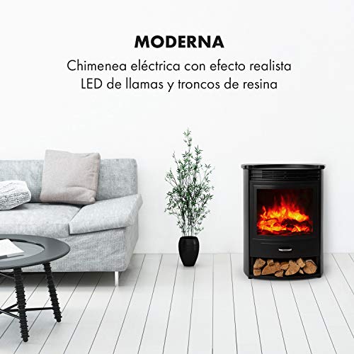 KLARSTEIN Bormio - Chimenea eléctrica, Potencia 950/1900W, Termostato, Programable, Detección de Ventana Abierta, Efecto Llama Realista, Cajón para leña, Mando a Distancia, 49 x 63 x 35,5 cm, Negro