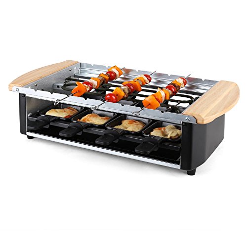 KLARSTEIN Chateubriand Raclette-Grill - Parrilla de mesa, Barbacoa-Party, 1200W, Regulador, Plancha piedra natural, Grill bajo en grasa extraíble, Antiadherente, Negro-plateado