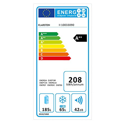 Klarstein CoolZone 250 Eco nevera con congelador - Nevera combi, Nevera para montar, 250 L, 5 niveles de temperatura, 5 baldas, 3 cestas de congelador, Iluminación LED, Blanco