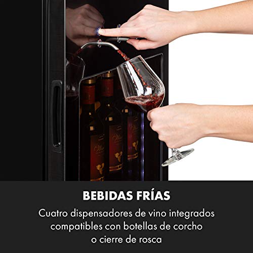 Klarstein First Class 36 nevera para vinos profesional, frío por compresión, volumen para 36 botellas / 135 litros, 4 dispensadores, temperatura de enfriamiento 5-22 °C, control táctil, negro