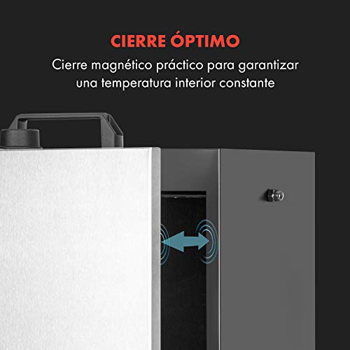 Klarstein Flintstone Steel Horno de ahumar - Ahumador, 1600 W, Termostato, Termómetro, 3 Parrillas para ahumar, Puerta de acero, Cierre magnético, Válvula de ventilación, Acero inoxidable