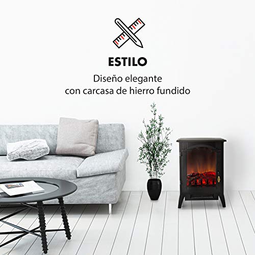 KLARSTEIN Graz Chimenea eléctrica Llama simulada - Chimenea electrónica, 1000/2000 W, para Salas de 30 m², Termostato, Función calefactora, Calefacción atenuable, Vista del Interior, Negro