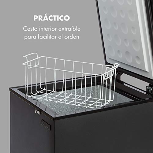 Klarstein Iceblokk - Congelador, Temperatura entre -26° y -15° C, Cesta extraíble para alimentos pequeños, Válvula de purgado, Ruedas, ECC A+, Capacidad de 78 litros, Negro