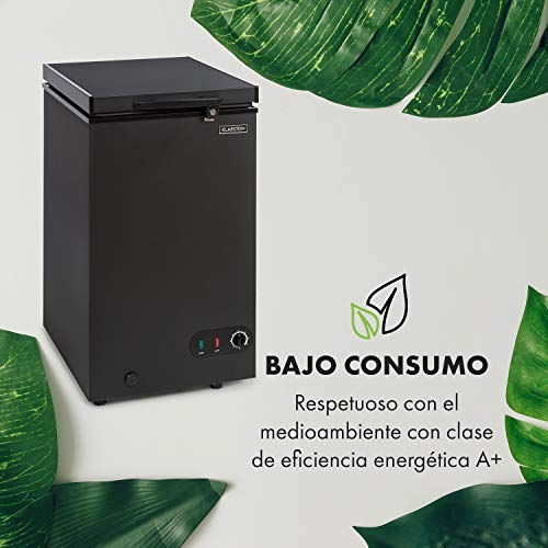 Klarstein Iceblokk - Congelador, Temperatura entre -26° y -15° C, Cesta extraíble para alimentos pequeños, Válvula de purgado, Ruedas, ECC A+, Capacidad de 78 litros, Negro