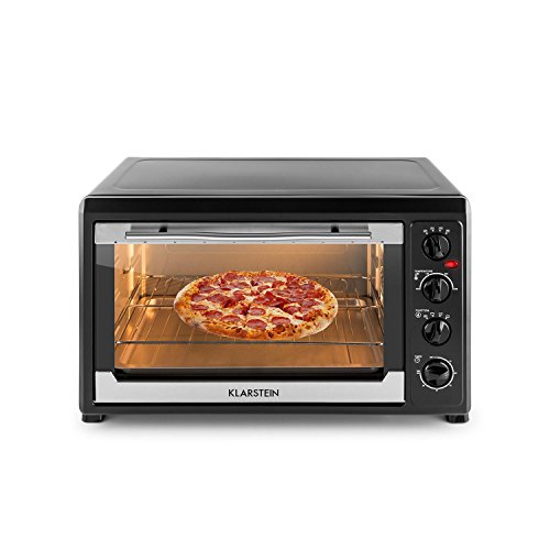 Klarstein Masterchef 60 - Mini Horno, Horno, Pincho Giratorio, 60 L, 2500 W, 6 Puntos de Calor, 100-230° C, Calor Superior, Calor Inferior, Acero INOX, Luz Interior, Temporizador, Negro