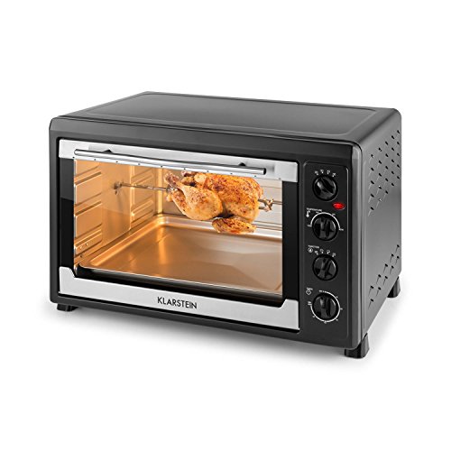 Klarstein Masterchef 60 - Mini Horno, Horno, Pincho Giratorio, 60 L, 2500 W, 6 Puntos de Calor, 100-230° C, Calor Superior, Calor Inferior, Acero INOX, Luz Interior, Temporizador, Negro