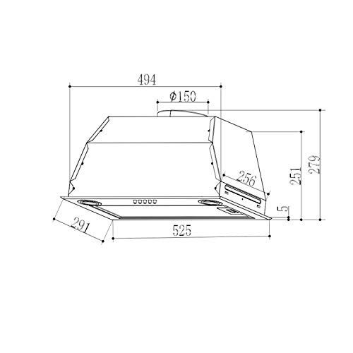 Klarstein Paolo Extractor de humos - Campana extractora montada, 52 cm de ancho, Absorción de 600 m³/h, 200 W, Filtro de grasa de aluminio, Panle táctil LED, 72 dB, Acero inoxidable, Plateado