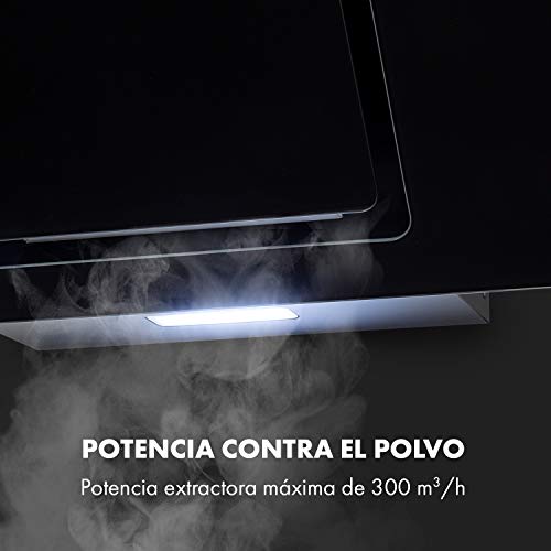 Klarstein Sofia 90 campana extractora, compacta, 90 cm, clase B, 300 m³/h, extracción y ventilación, iluminación LED, control táctil, carcasa de vidrio, extractor de humos, extractor de pared, negro