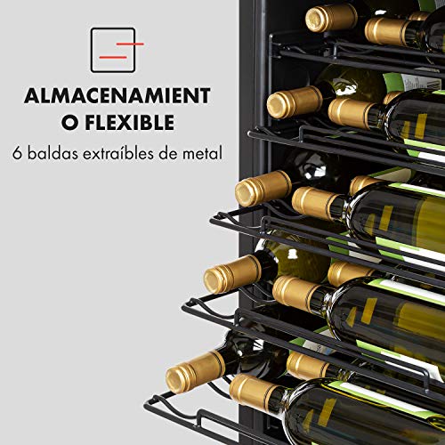 Klarstein Vinomatica nevera para vinos - capacidad para 36 botellas, 95 litros, temperaturas: 4-18 °C, clase B, panel táctil, 6 estantes de presentación, iluminación interior LED, aislado, negro