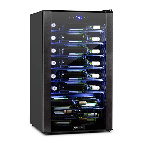 Klarstein Vinomatica nevera para vinos - capacidad para 36 botellas, 95 litros, temperaturas: 4-18 °C, clase B, panel táctil, 6 estantes de presentación, iluminación interior LED, aislado, negro