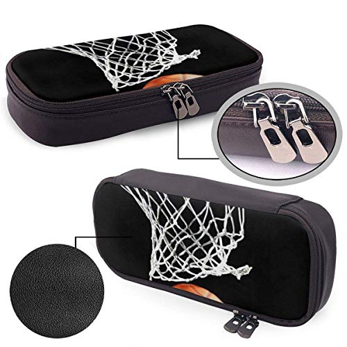 KLKLK baloncesto anotado PU cuero lápiz lápiz bolsa estuche estuche escolar oficina monedero bolsa de maquillaje cosmético