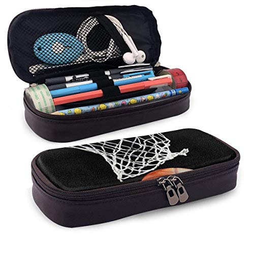 KLKLK baloncesto anotado PU cuero lápiz lápiz bolsa estuche estuche escolar oficina monedero bolsa de maquillaje cosmético