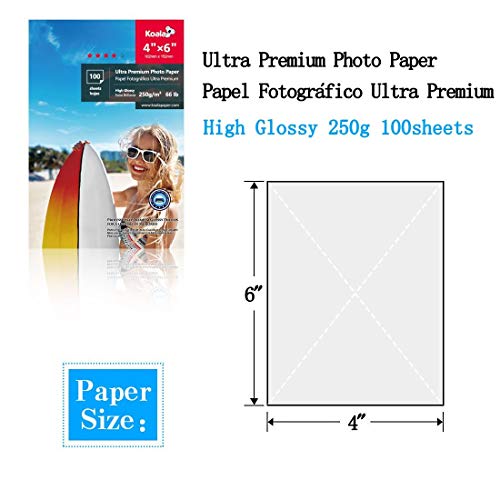 KOALA Papel fotográfico brillante, 10x15 cm 250 g/m² 100 hojas, con revestimiento de resina avanzada de alto brillo premium, para impresora de inyección de tinta Canon Hp Epson