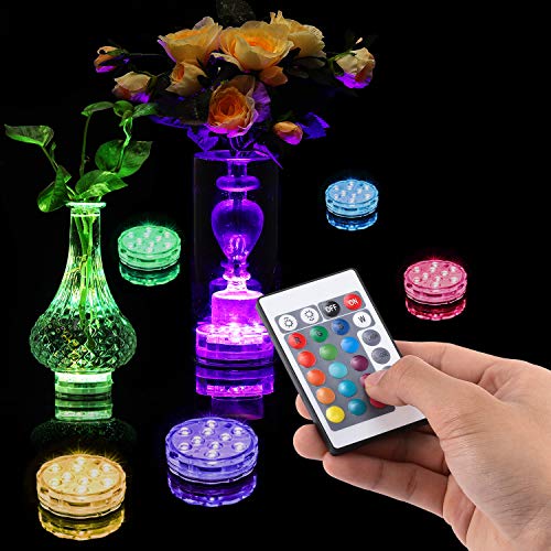 Kohree 4 x Luces Sumergibles LED Bajo El Agua Luz con mando a distancia Luz Acuario LED Piscina Impermeable IP67 Multicolor 16 Colores para Fiesta, Base de Jarrón Navidad Acuario Decoración