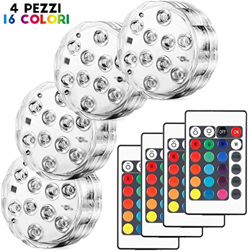 Kohree 4 x Luces Sumergibles LED Bajo El Agua Luz con mando a distancia Luz Acuario LED Piscina Impermeable IP67 Multicolor 16 Colores para Fiesta, Base de Jarrón Navidad Acuario Decoración