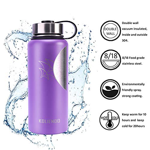 KOLIENDO Botella de Agua Acero Inoxidable Doble Pared 500ml 900ml 1100ml Aislamiento al vacío Boca Ancha Olla de Aislamiento 2 Cubrir para Fitness Deportes al Aire Libre(Morado)