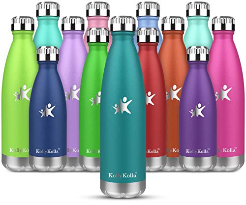 KollyKolla Botella de Agua Acero Inoxidable, Termo Sin BPA Ecológica, Botellas Termica Reutilizable Frascos Térmicos para Niños & Adultos, Deporte, Oficina, Yoga, Ciclismo, (500ml Verde Oscuro)