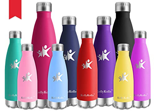 KollyKolla Botella de Agua Acero Inoxidable, Termo Sin BPA Ecológica, Botellas Termica Reutilizable Frascos Térmicos para Niños & Adultos, Deporte, Oficina, Yoga, Ciclismo, (350ml Rojo)