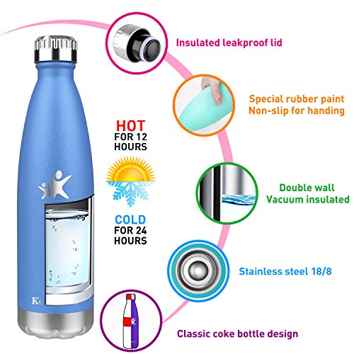 KollyKolla Botella de Agua Acero Inoxidable, Termo Sin BPA Ecológica, Botellas Termica Reutilizable Frascos Térmicos para Niños & Adultos, Deporte, Oficina, Yoga, Ciclismo, (500ml Azul Medio)