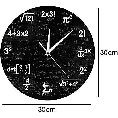 KONFA Acrílico Símbolo De Fórmula Matemática Creativa Reloj De Pared Decoración De Pared Reloj De Cuarzo Redondo Usado para Decoración De Aulas, Regalo De Graduación,Negro