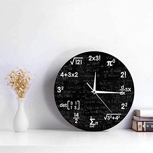 KONFA Acrílico Símbolo De Fórmula Matemática Creativa Reloj De Pared Decoración De Pared Reloj De Cuarzo Redondo Usado para Decoración De Aulas, Regalo De Graduación,Negro