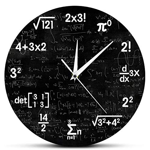 KONFA Acrílico Símbolo De Fórmula Matemática Creativa Reloj De Pared Decoración De Pared Reloj De Cuarzo Redondo Usado para Decoración De Aulas, Regalo De Graduación,Negro